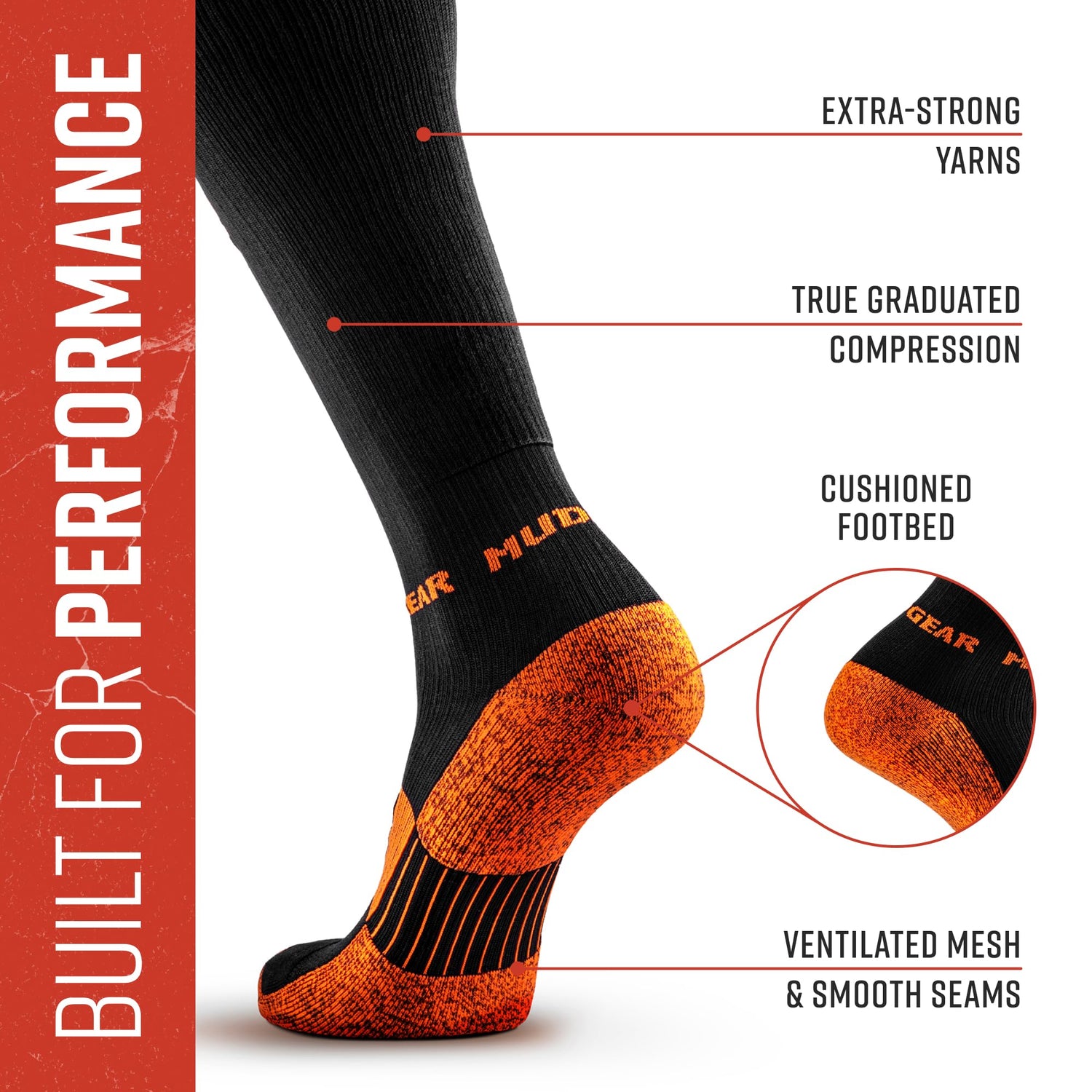 Tall Compression Socks (Black/Orange)